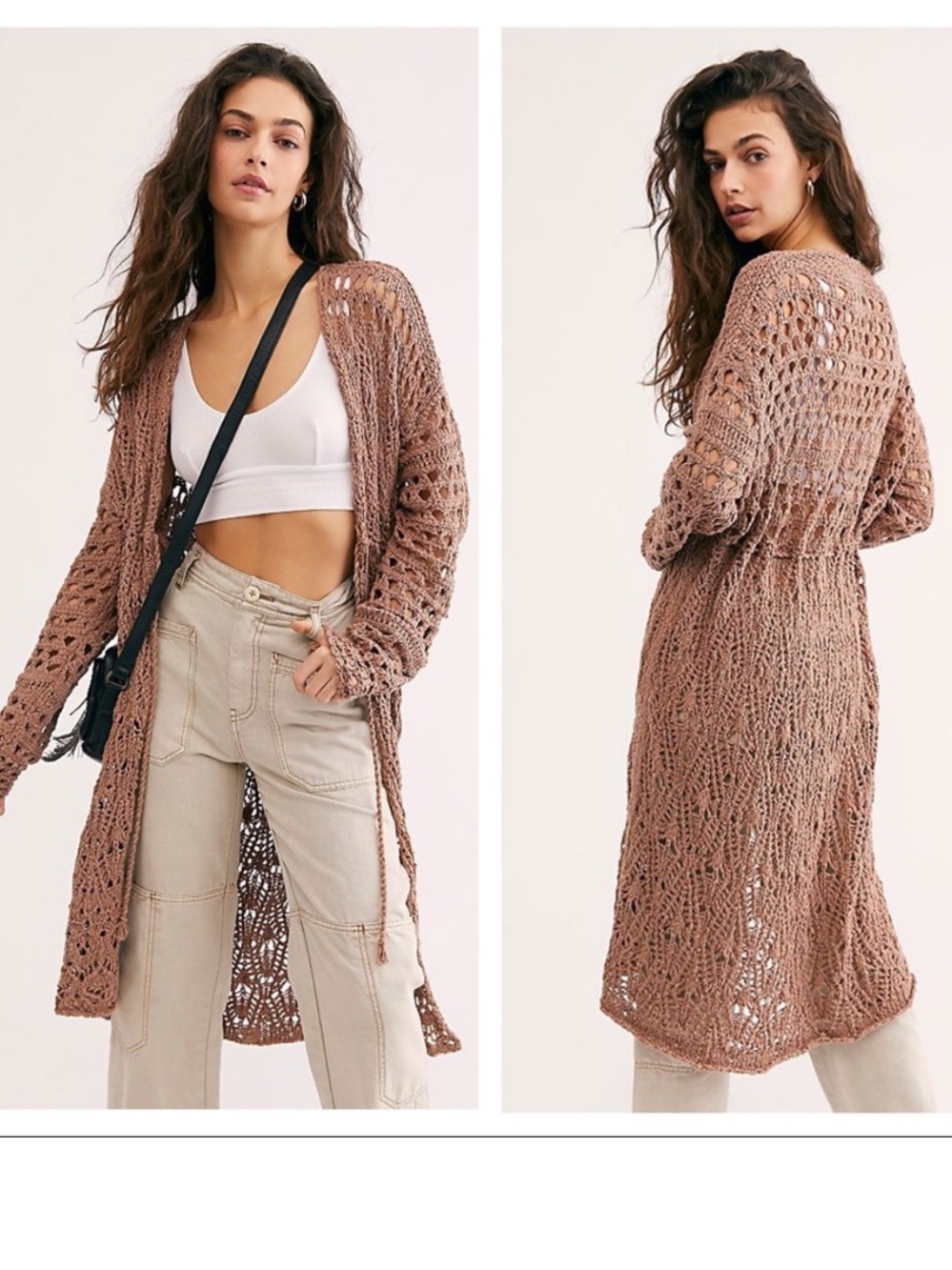 Free People Sweet Talker Long Crochet Cardigan Size M Boho Chic Festival Retro